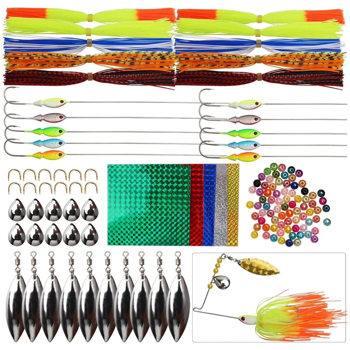 107pcs Fishing Lure Making Kit DIY Spinner Making Kit, Inline Spinner Baits for Bass Fishing Trout Freshwater Gift for Men