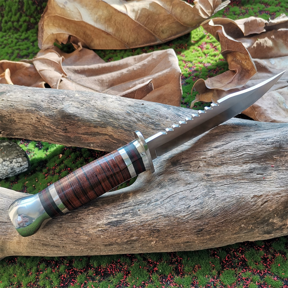 High-Quality 8CR15Mov Steel Blade Hunting Knife with Wooden Handle - Sharp and Reliable Straight Knife with Oxford Cloth Cover