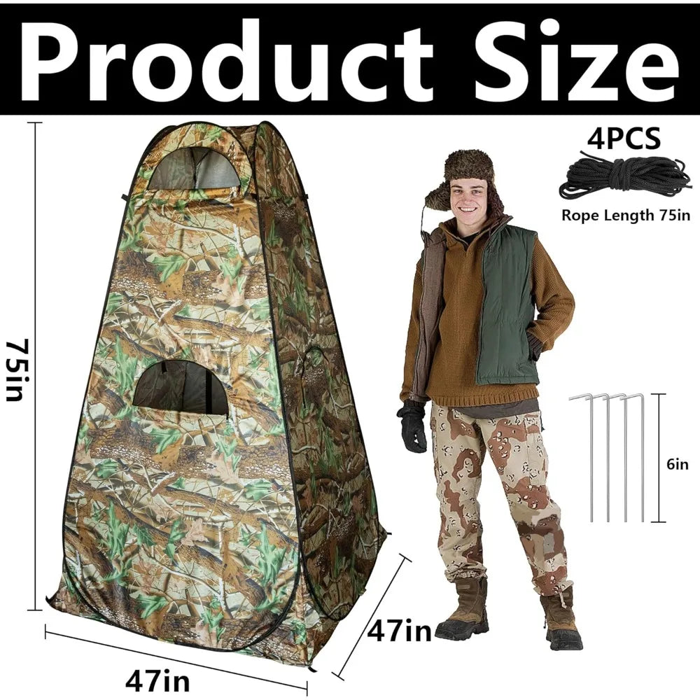 Portable 1-Person Camouflage Hunting Blind with Zipper Windows, Compact Outdoor Deer Hunting Tent