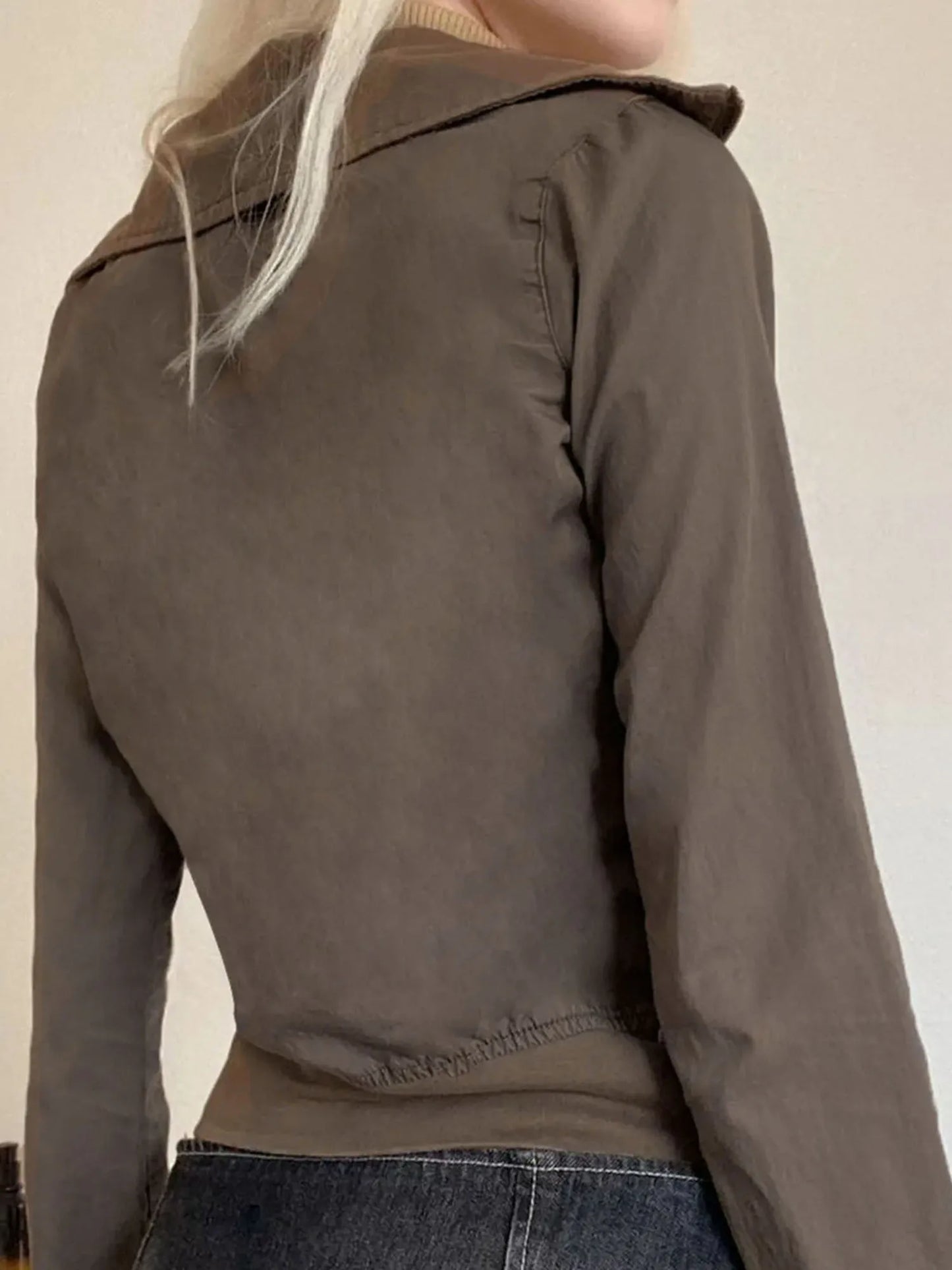 Women s Military Style Utility Jacket with Multiple Pockets and Drawstring Waist Casual Long Sleeve Zip Up Coat