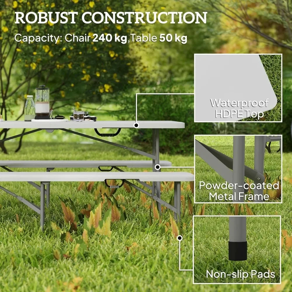 6ft 3-Piece Portable Picnic Table & Bench Set – Folding Camping Table with Chairs & Carrying Handles for Indoor & Outdoor Use