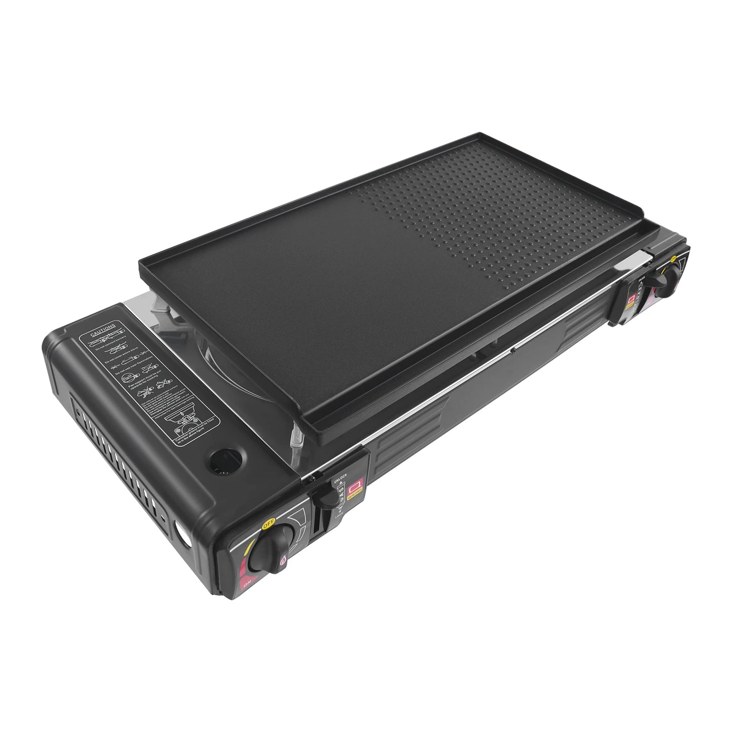 Double Head Barbecue Gas Stove Portable Camping Barbecue Stove with Baking Tray Outdoor Picnic Barbecue Tool