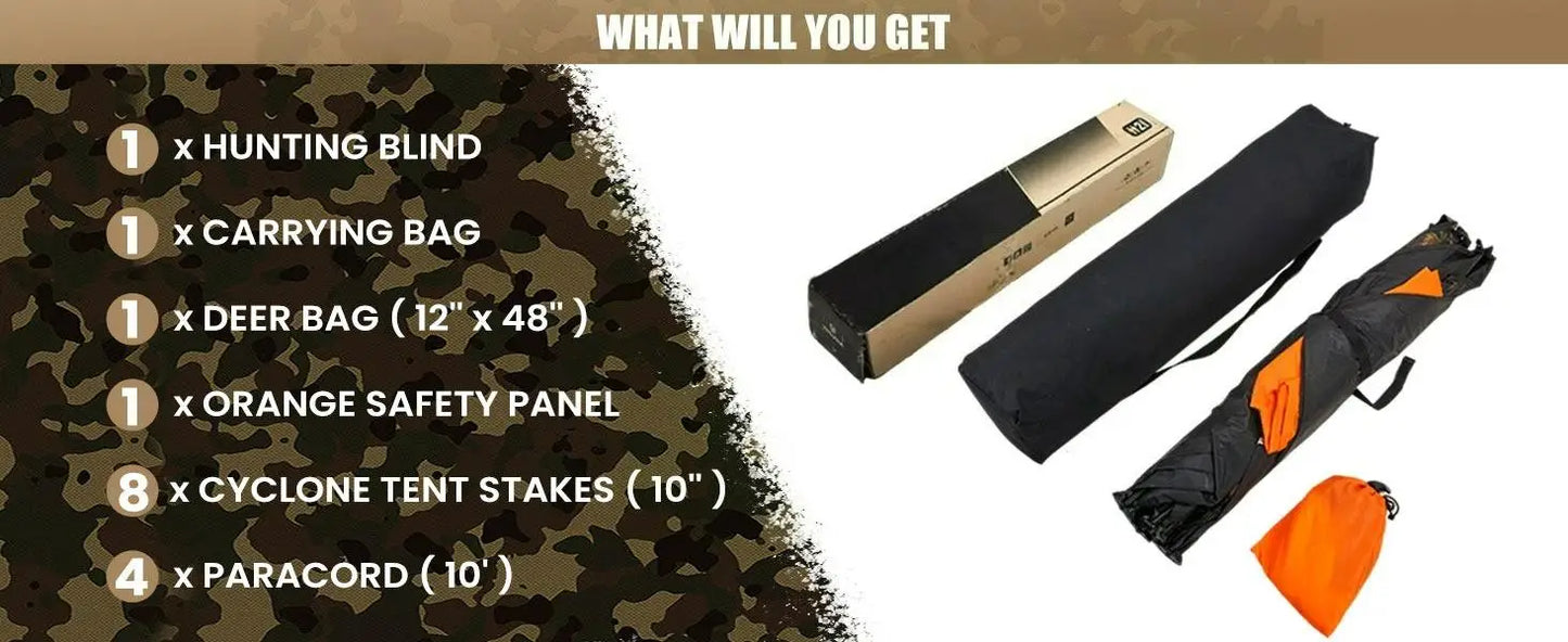 A—Hunting Blind 300D See Through Ground Blinds with Carrying Bag, 2/3/4 Person 270 Degree 2 Doors Pop Up Deer Blind Portable