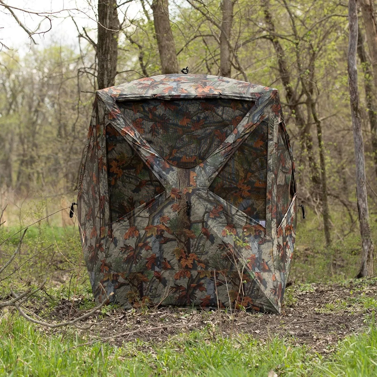 Portable Hunting Blind 2-Person, Tall Hub Blind for Standing Shoot, Lightweight 80"x75"x75" Bloodtrail Woodland