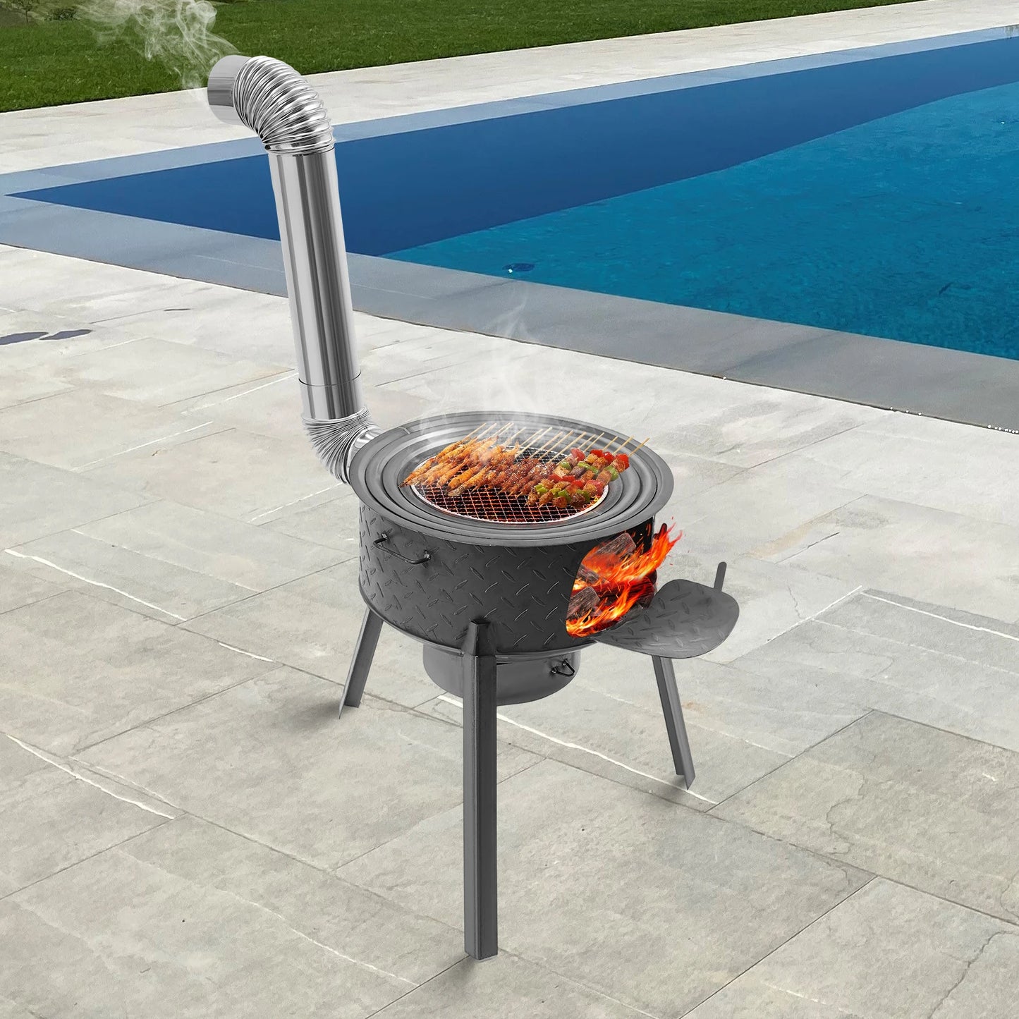 Wood Burning Stove with 3 Wok Rings Multifunction Camping Rocket Stove  for Outdoor Backyard Cooking