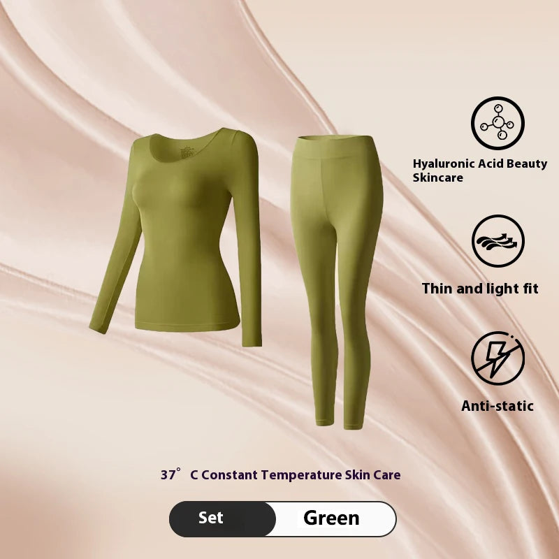Women Warm Thermal Underwear Ultra Thin Traceless Long Sleeves Clothes High Elastic Set Black Tech Constant Temperature Lingerie