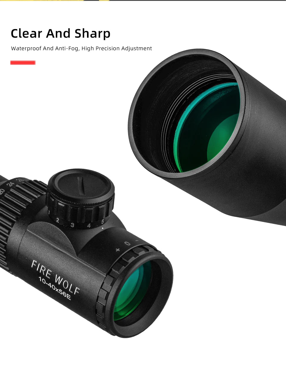 Fire Wolf 10-40X56 AOE Hunting Scopes Side Wheel Parallax Adjustment Optics Riflescope Red Green Dot Sight For Scopes