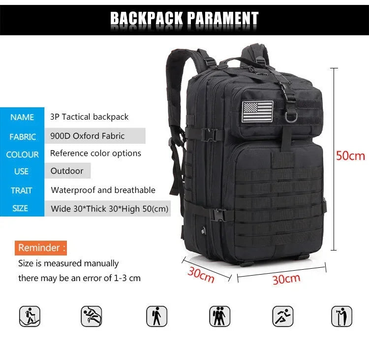 50L Man Tactical Backpacks Outdoor Traveling Bags Outdoor 3P School Pack EDC Molle Pack For Trekking Hunting Bag