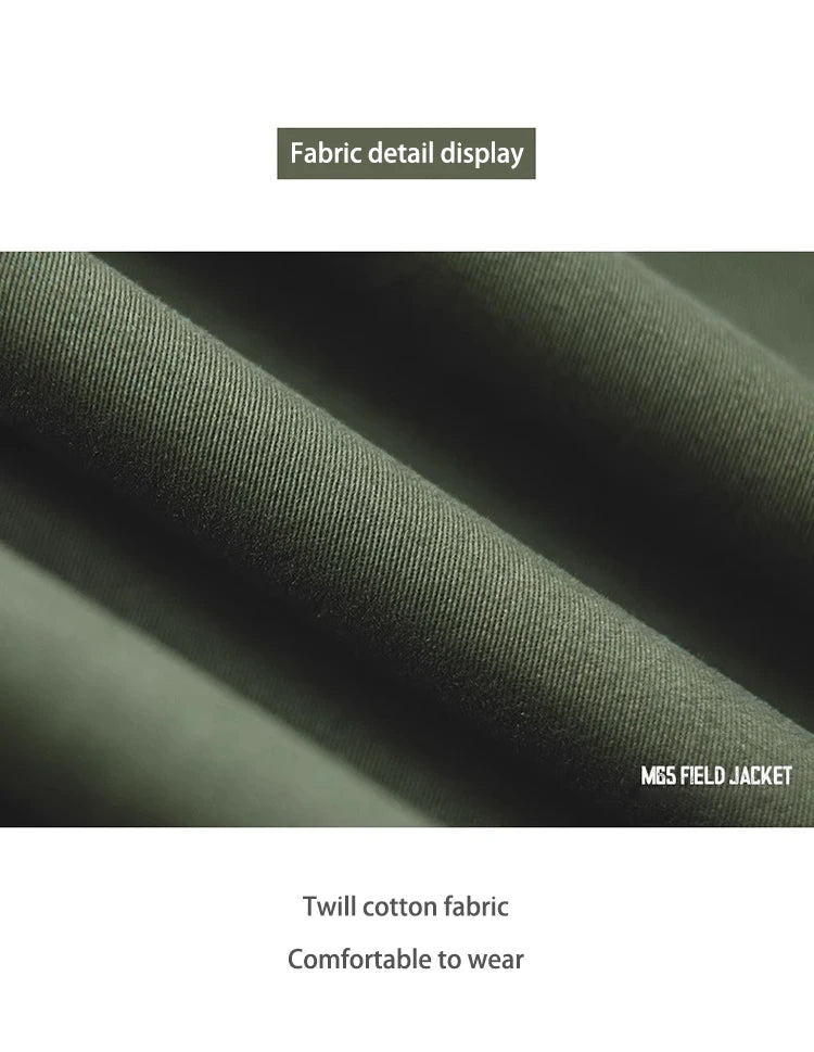 M65 Field Jacket, Men's Military Jacket, Retro Multi Pocket Collar Zipper Jacket, 100% Cotton