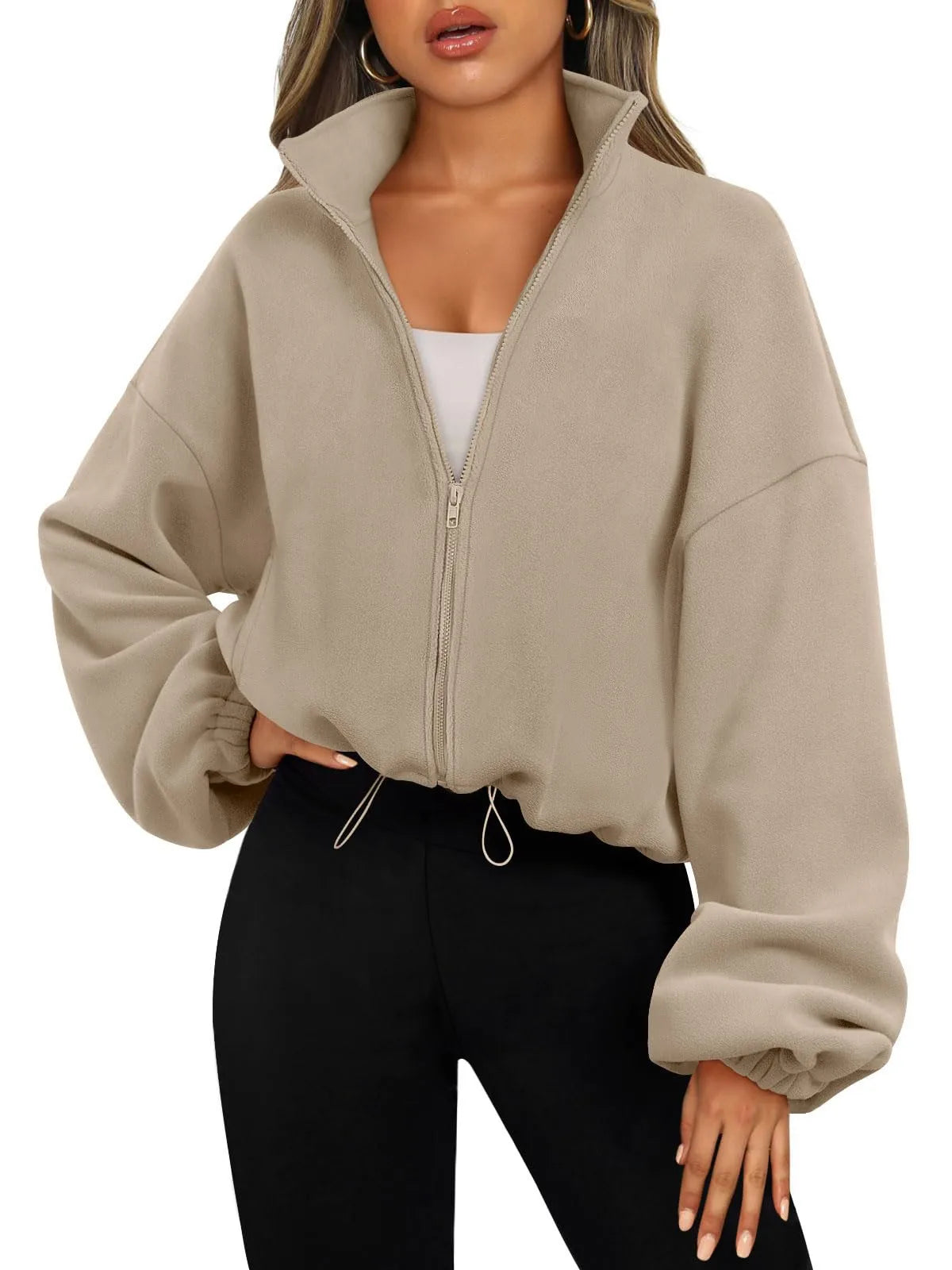 Women's Sports Coat Fleece-lined Warm Casual Loose Running Crop Top Long Sleeve Fitness Sweatshirt Sports Coat Yoga Sweatshirt