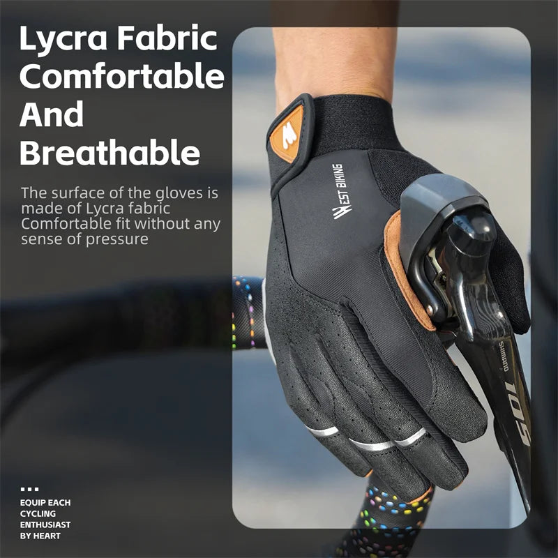 WEST BIKING Autumn Winter Men's Full Finger Cycling Gloves Touch Screen Anti-Slip Sports Gloves Thin Breathable  Bicycle Gloves