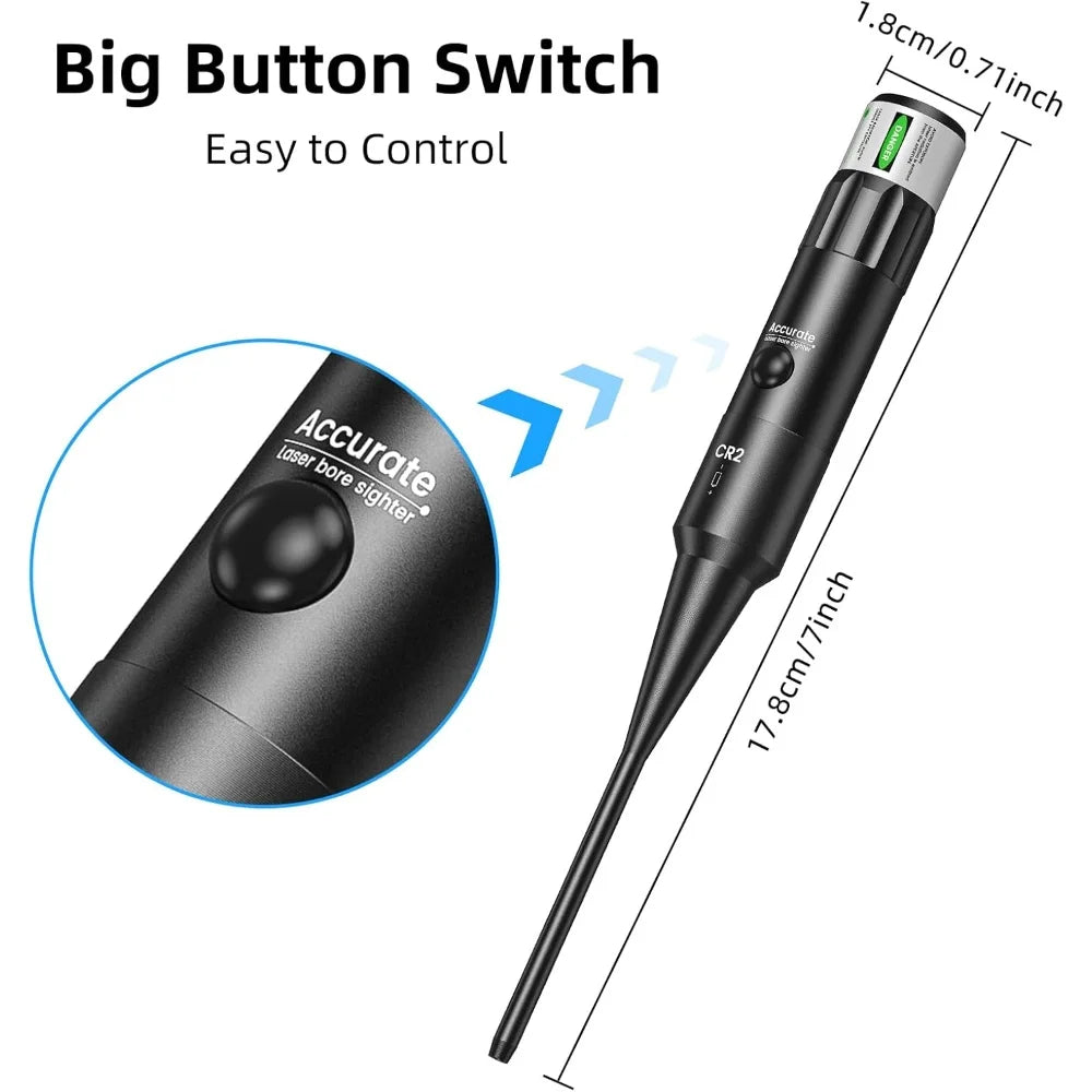 EZshoot Bore Sight Kit Bright Green or Red Dot BoreSighter with Big Button Switch for .17 to 12GA Caliber (32pcs)