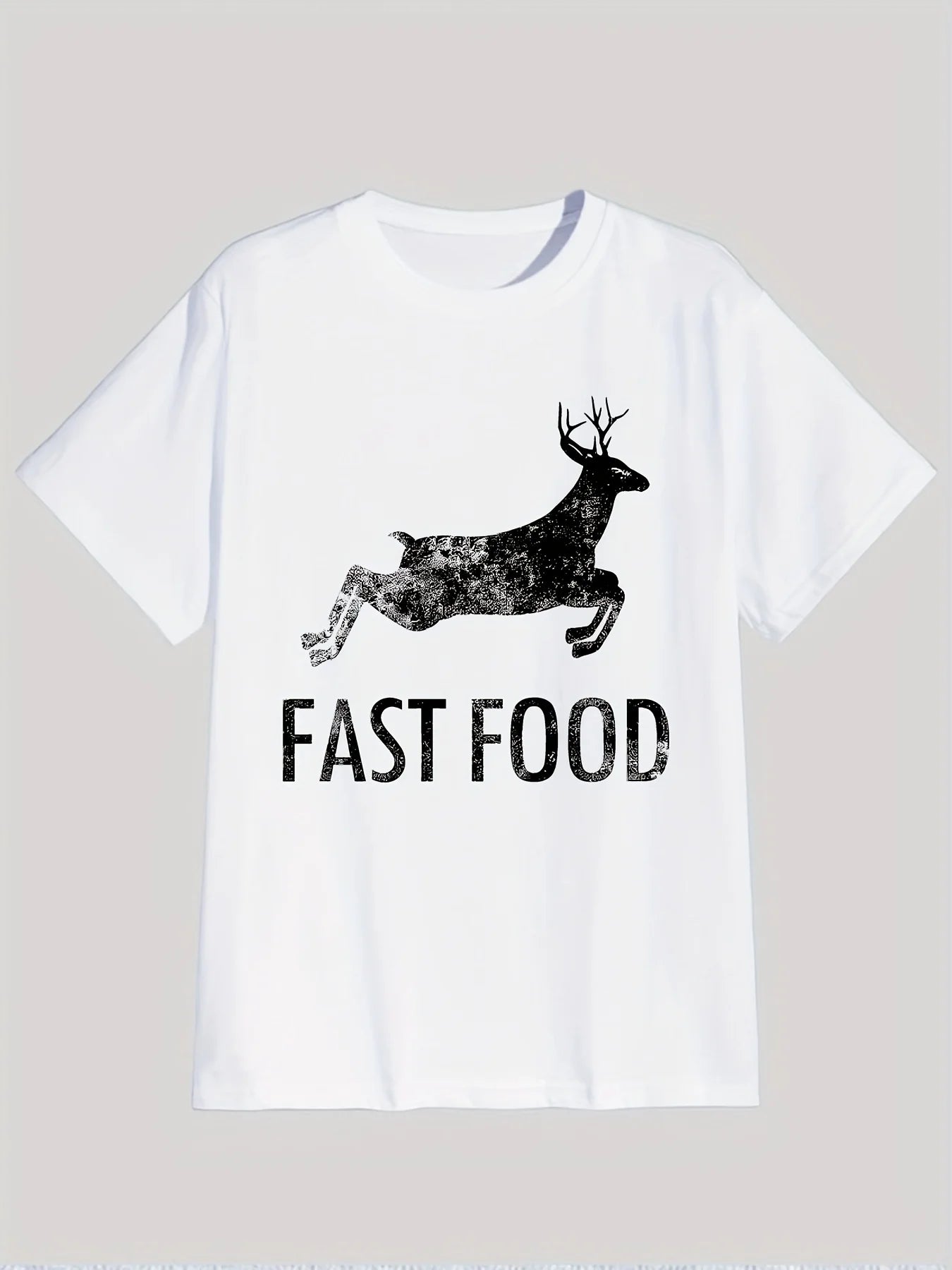 Funny Deer Hunting Tee - Men's Short Sleeve Graphic T-Shirt with Fast Food Print