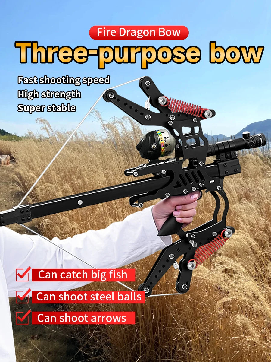Fire Dragon Dual-Use Compound Bow with Fishing Reel and Sight-Fast Shooting Speed, Ultra-Stable for Hunting, Fishing and Archery
