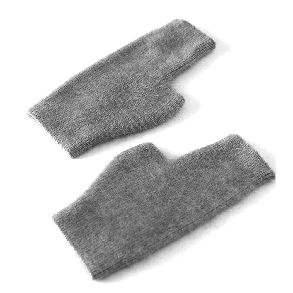 Mink Cashmere Gloves Autumn Winter Women Girl Gloves Fingerless Warm Knitted Wool Mitten Wrist Length Thumb Hole Mitts Fashion