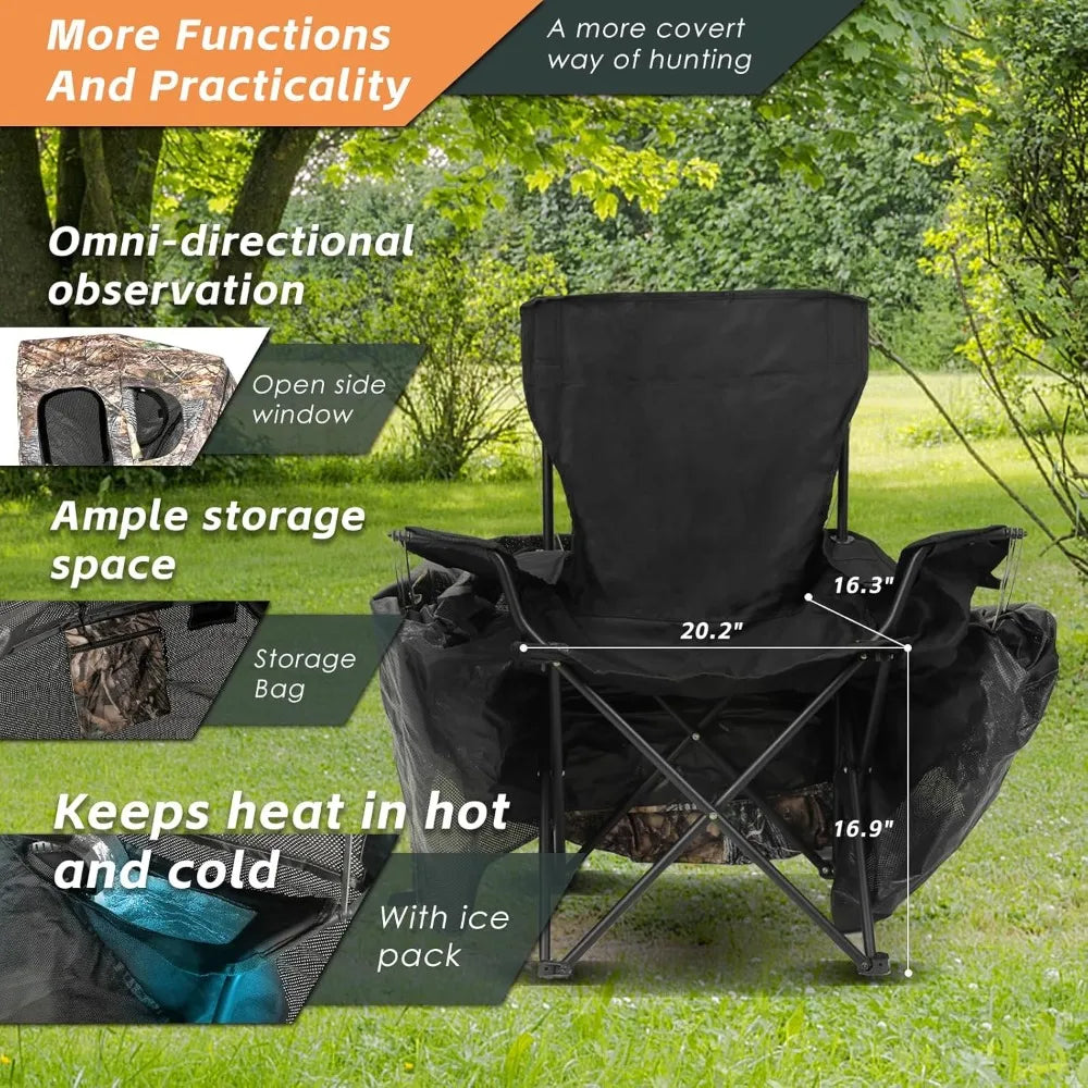 Portable Half-Person Camouflage Hunting Blind with Transparent Mesh and Carry Bag