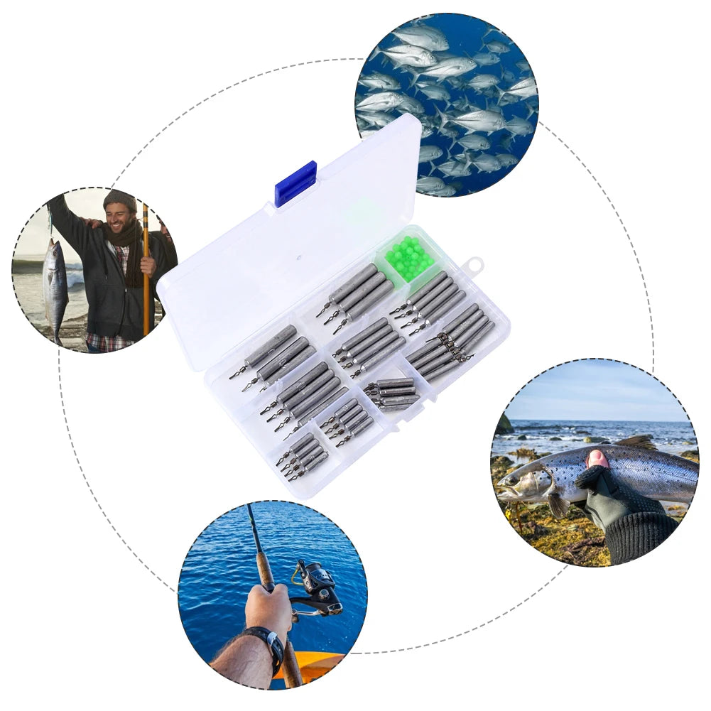 90pcs/Lot Fishing Weights Replacement Slim Drop Shot Weights Multiple Sizes Drop Shot Fishing Tools with Storage Box