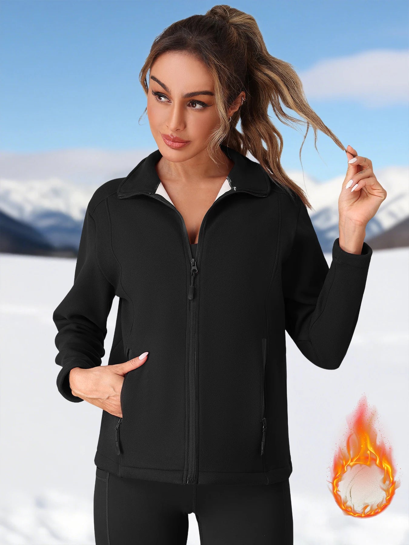 Women's Fleece Full Zip-up Casual Jackets Autumn Winter Warm Thicken Coat with Pockets Fleece Sweater Soft Outerwears