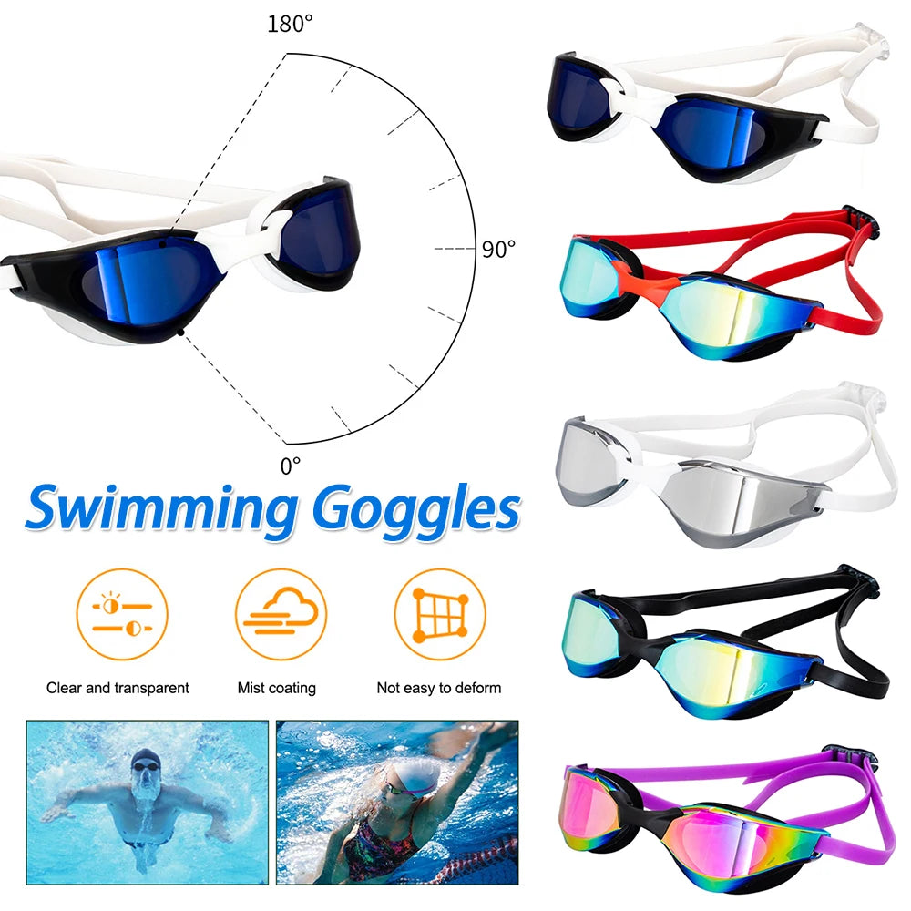 Electroplate Diving Glasses UV Protection Swim Sports Eyewear No Leaking Wide View Swim Goggles for Women Men Youth Kids