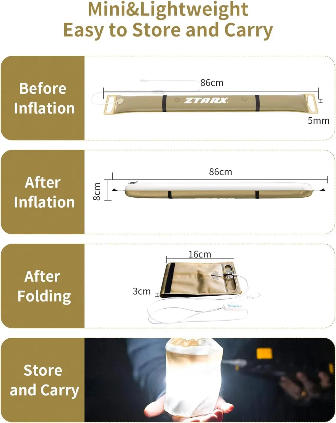 Corded Plug-in Model Camping Tent Light Bar IP66 Waterproof LED Tube, Foldable Inflatable Outdoor Lights Suitable for Camping