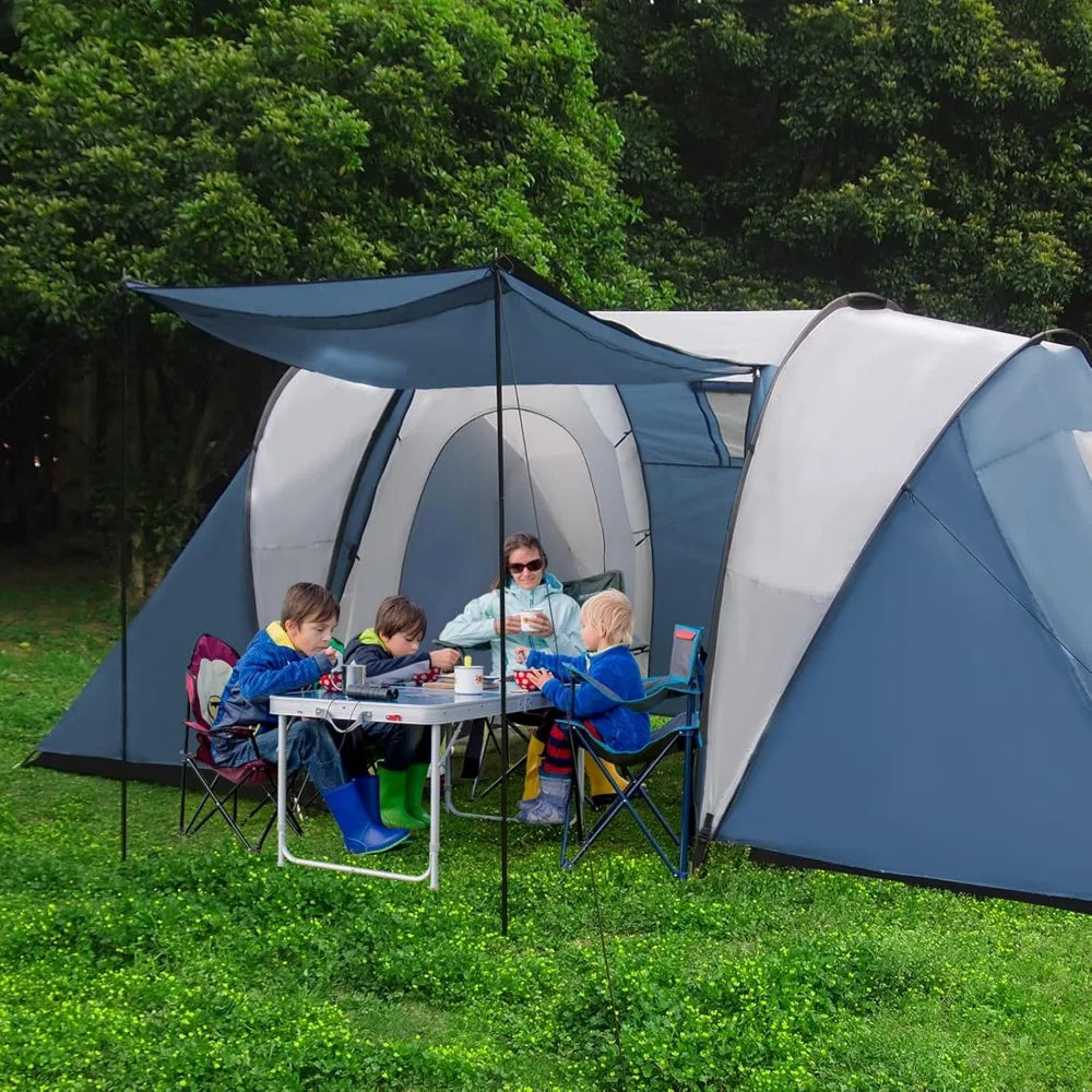 Family-Sized Weatherproof Camping Tent with Porch and Rainfly, 2-Room Easy Setup Shelter for 2-4 People