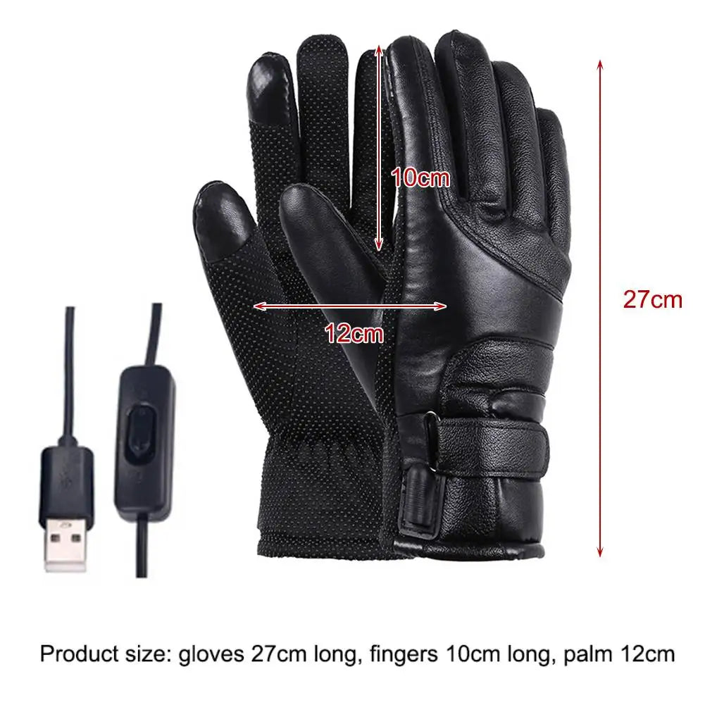 Leather Electric Heating Gloves Waterproof Outdoor Winter Gloves Heated Touchscreen Hand Warmer for Hiking Skiing Fishing