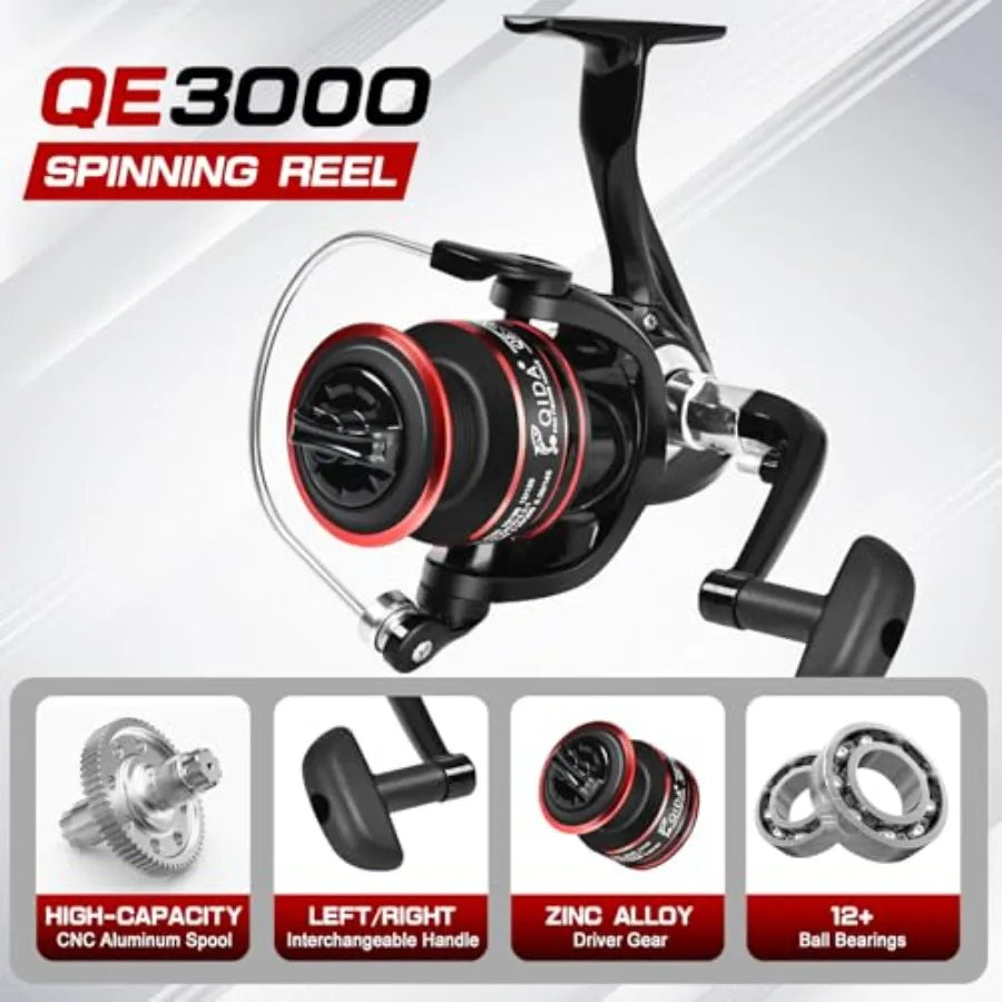 6.89ft Telescopic Carbon Fiber Fishing Rod and Reel Combo 2PCS with Spinning Reels 2 Fishing Line 2 Fishing Hooks Bait Set Port