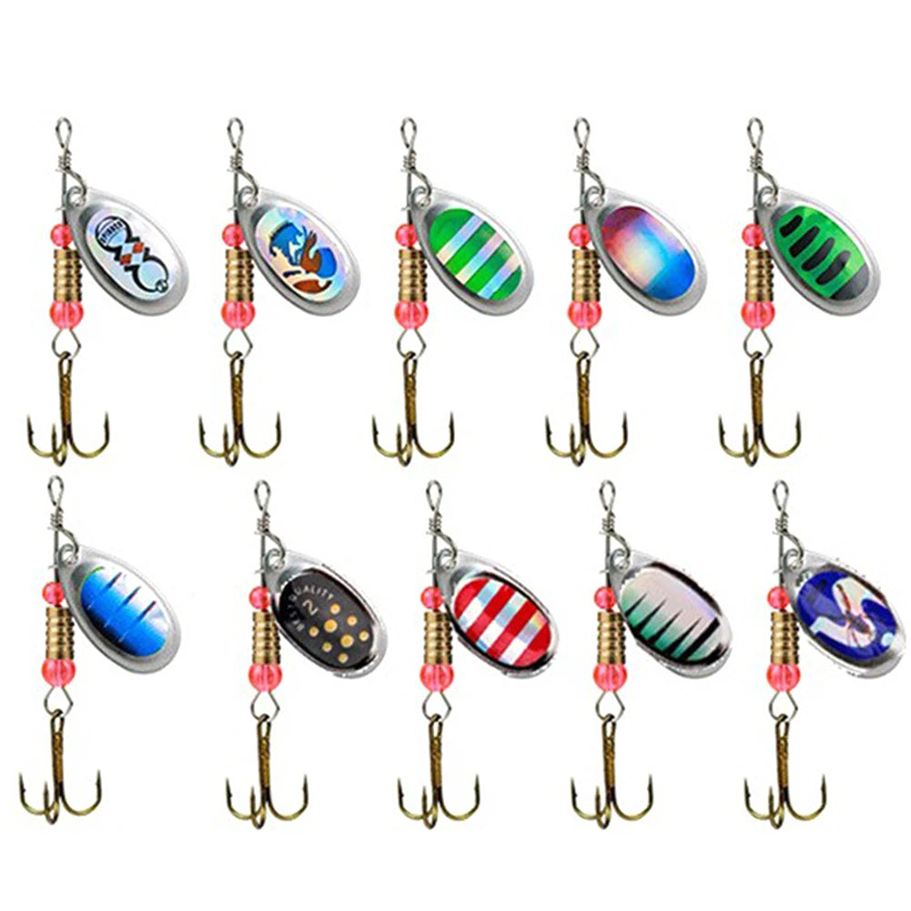 10Pcs Spinner Bait Sequins Bait 360 Degree Rotating Treble Hooks Wobblers Artificial Bass Bait for Freshwater Seawater