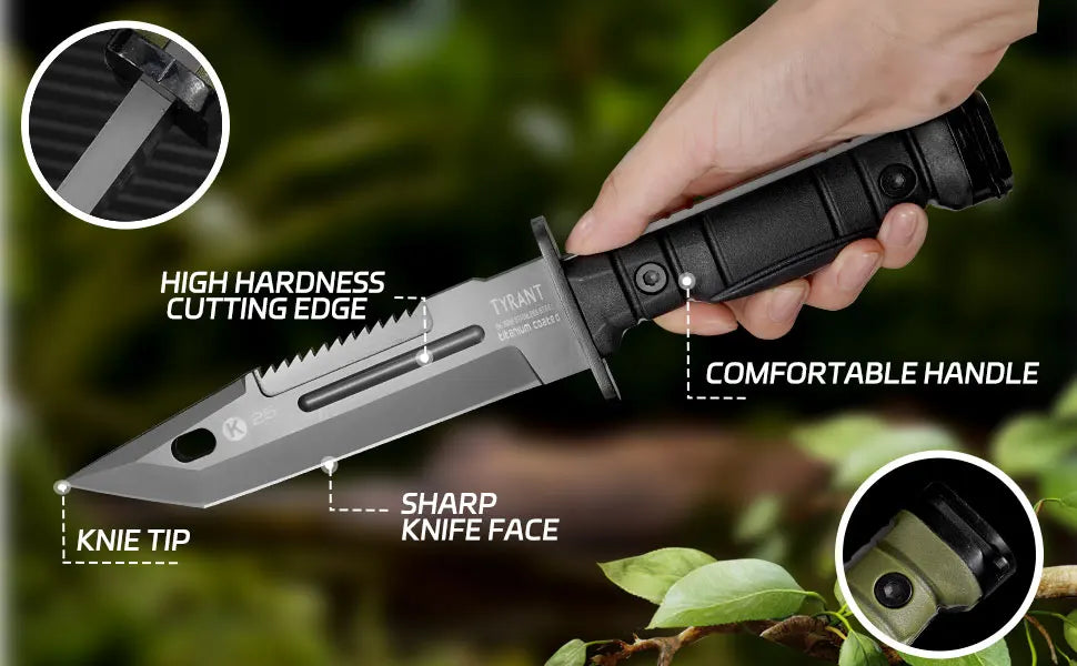 Straight Knife Tactical 7CR17MOV Steel Blade Sharp Durable ABS Handle for Jungle Camping Hunting Outdoor Survival Self-defense