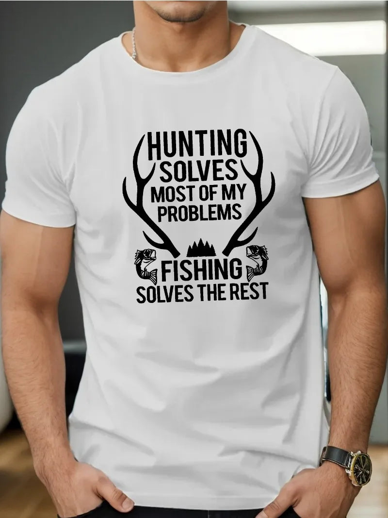 Hunting and Fishing Printed Men's  T-shirt Polyester Fiber Soft Breathable Quick Drying Fabric Short Sleeve Round Neck Summer