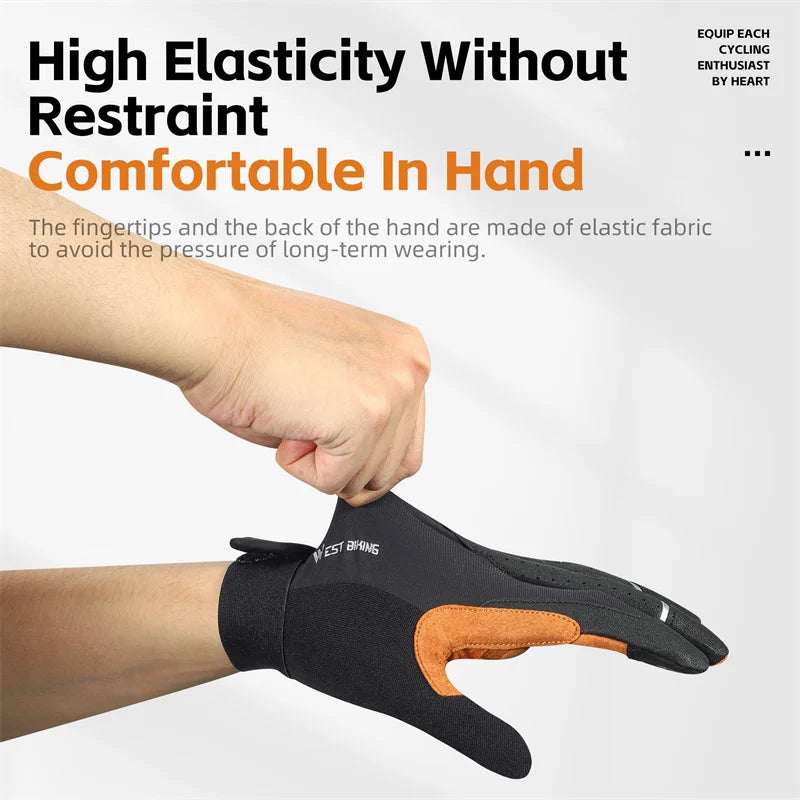 WEST BIKING Autumn Winter Men's Full Finger Cycling Gloves Touch Screen Anti-Slip Sports Gloves Thin Breathable  Bicycle Gloves
