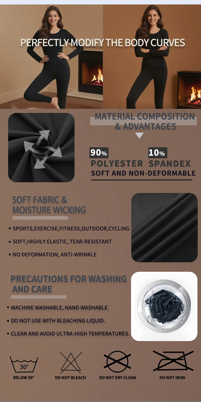 4Pack Women Fleece Thermal Underwear Set, Comfortable Base Layer, Warm Skin-Tight Pants For Outdoor Activities, Skiing In Winter