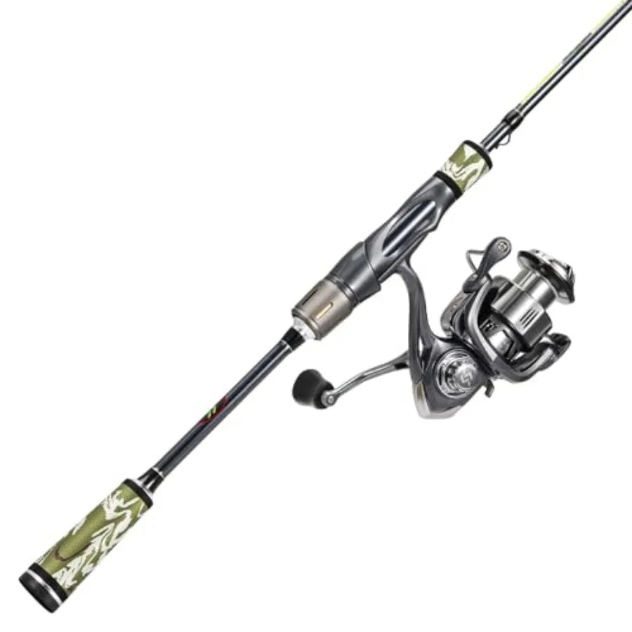 2Piece Spinning Fishing Rod and Reel Combo with SplitGrip Golf Handle 30 Ton Carbon Fiber Construction Lightweig