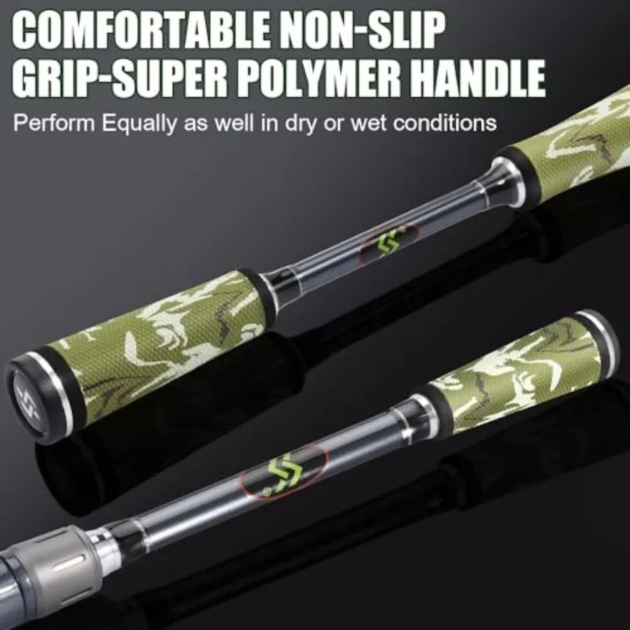 2Piece Spinning Fishing Rod and Reel Combo with SplitGrip Golf Handle 30 Ton Carbon Fiber Construction Lightweig