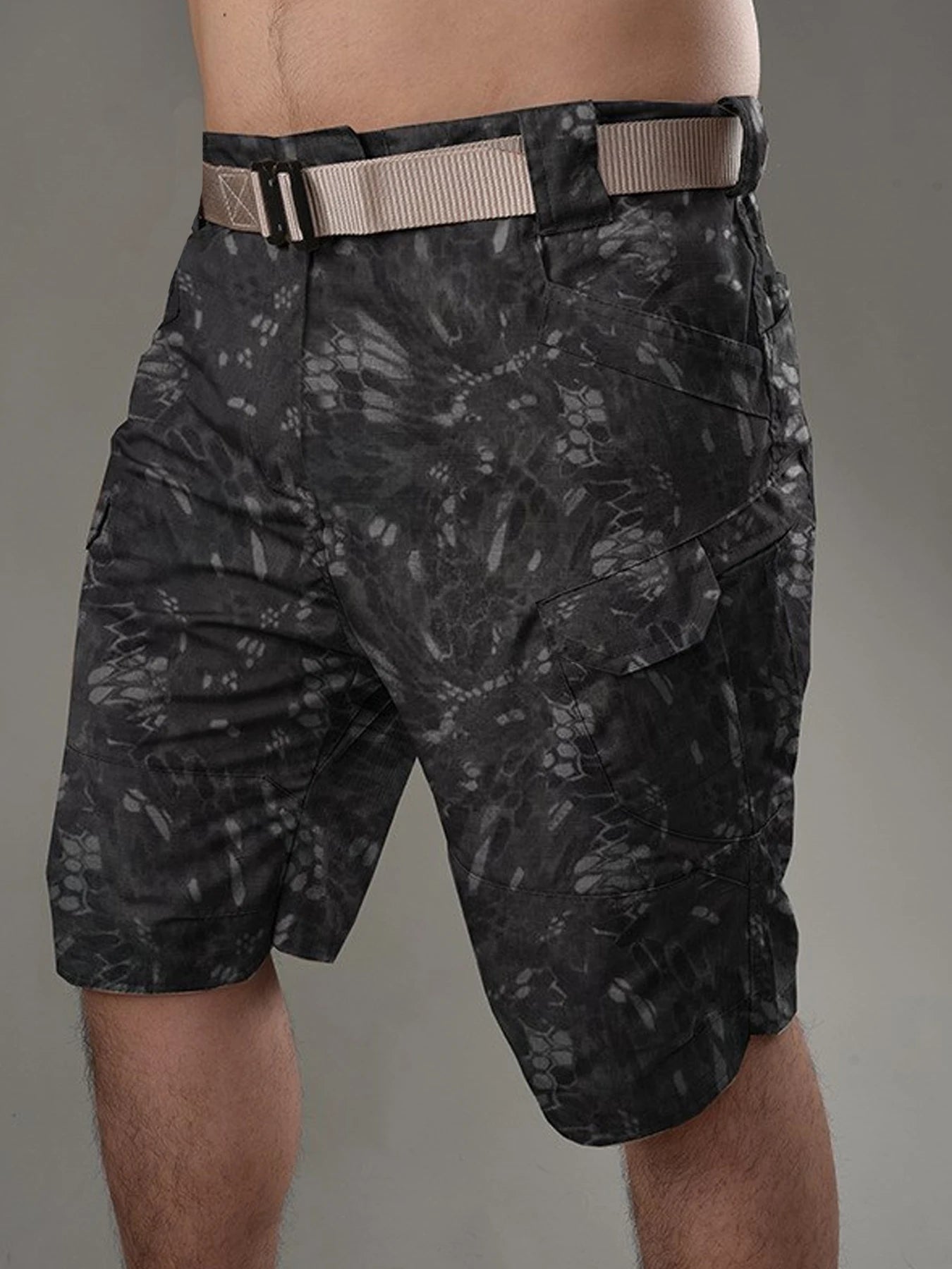 Men's shorts, loose straight leg pants, summer oversized multi pocket casual cropped pants, men's pure cotton tactical shorts