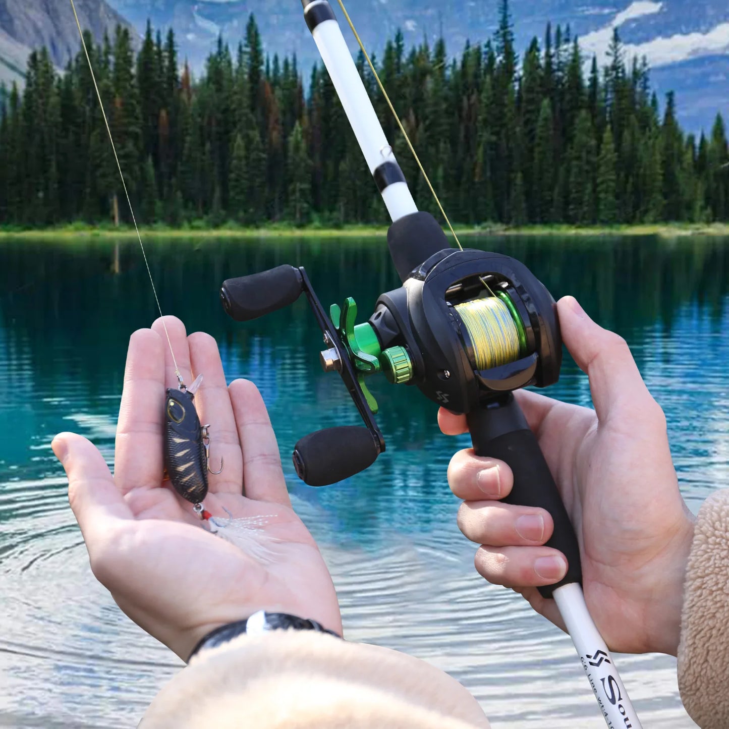 Sougayilang Fishing Rod Reel Combo 1.8m 4-Sections Carbon Fiber Rod and 7.2:1 Speed Gear Ratio Max Drag 8kg for Bass Pike Pesca