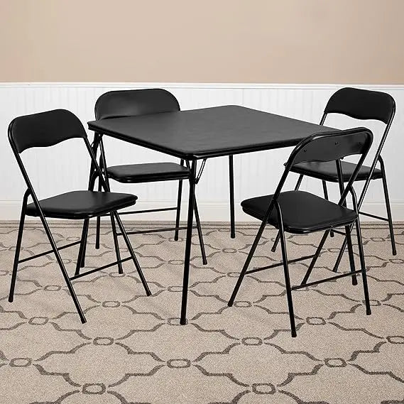 5-Piece Multipurpose Folding Card Table and Chairs Set for 4 Players, Padded Top Portable Square Folding Table