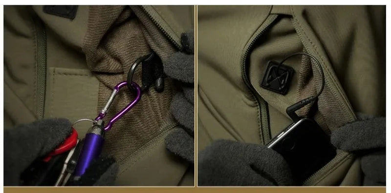 Men's hooded casual military outdoor multifunctional jacket, fashionable shark skin soft shell tactical waterproof jacket