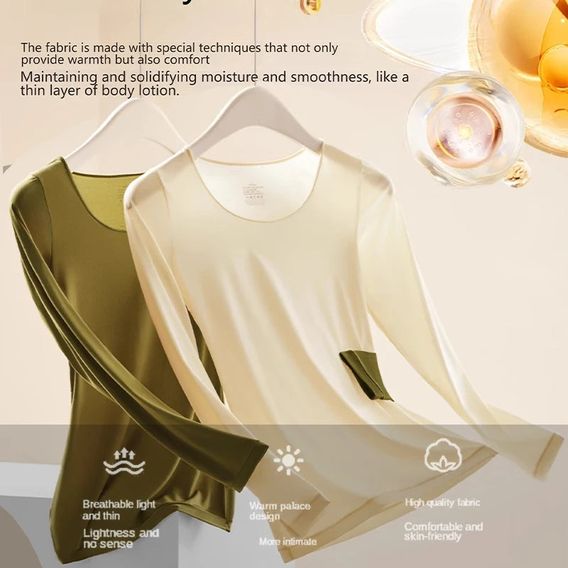 Women Warm Thermal Underwear Ultra Thin Traceless Long Sleeves Clothes High Elastic Set Black Tech Constant Temperature Lingerie