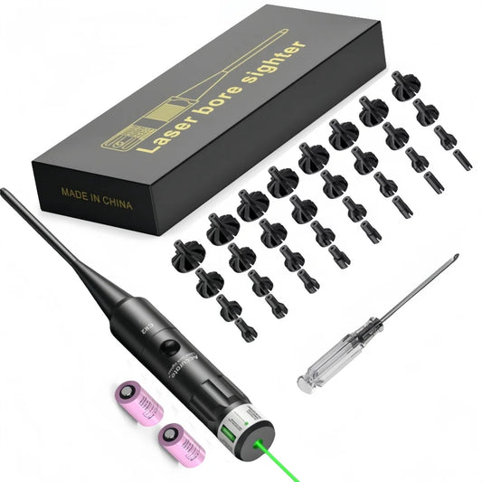 EZshoot Bore Sight Kit Bright Green or Red Dot BoreSighter with Big Button Switch for .17 to 12GA Caliber (32pcs)