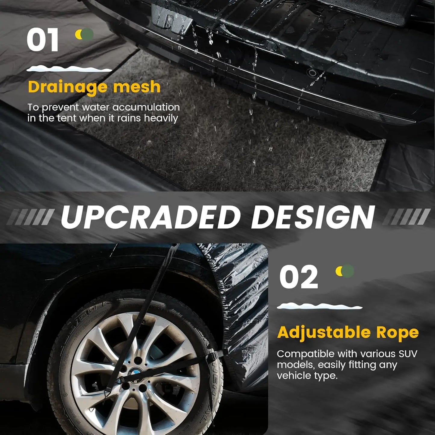 W_SUV Tent, 5-9 Person Rectangle Car Tent for Family, Waterproof & Windproof for Car Camping, Large Camping Tents with Storage