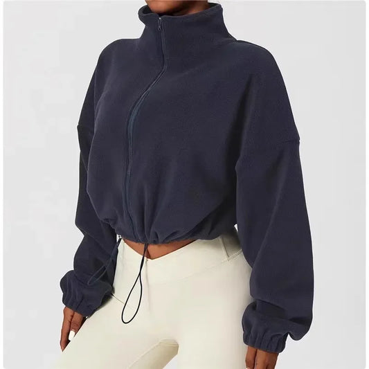 Women's Sports Coat Fleece-lined Warm Casual Loose Running Crop Top Long Sleeve Fitness Sweatshirt Sports Coat Yoga Sweatshirt