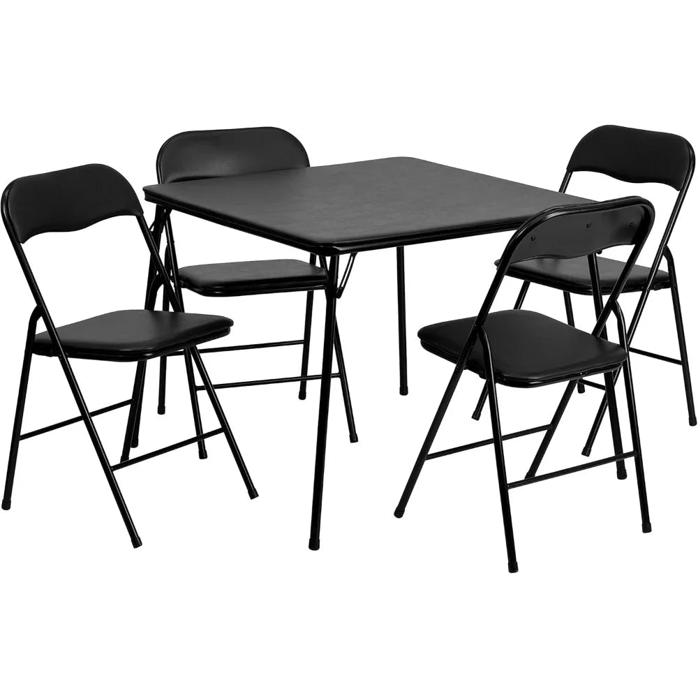 5-Piece Multipurpose Folding Card Table and Chairs Set for 4 Players, Padded Top Portable Square Folding Table
