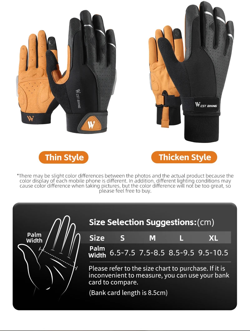 WEST BIKING Autumn Winter Men's Full Finger Cycling Gloves Touch Screen Anti-Slip Sports Gloves Thin Breathable  Bicycle Gloves
