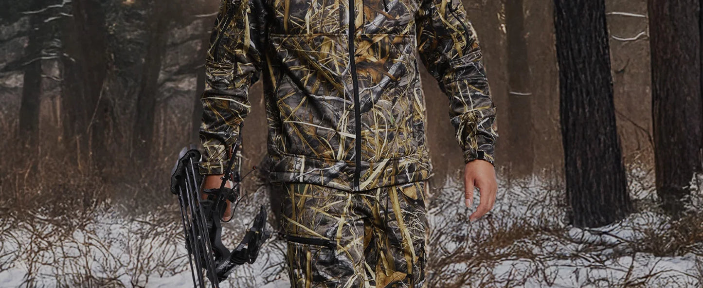 Quiet Hunting Pants Softshell Fleece-Lined Camouflage Clothes Clothing Gear for Men