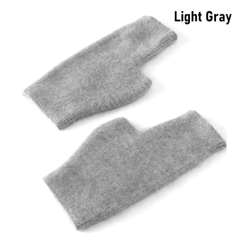 Mink Cashmere Gloves Autumn Winter Women Girl Gloves Fingerless Warm Knitted Wool Mitten Wrist Length Thumb Hole Mitts Fashion