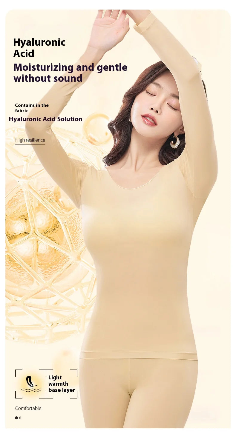 Women Warm Thermal Underwear Ultra Thin Traceless Long Sleeves Clothes High Elastic Set Black Tech Constant Temperature Lingerie