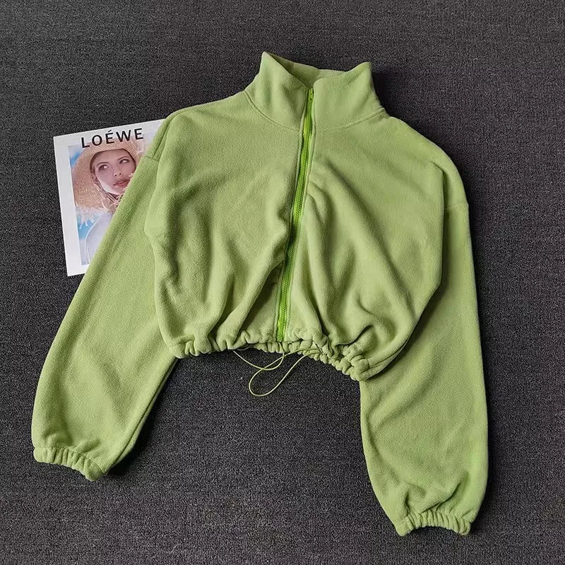 Women's Sports Coat Fleece-lined Warm Casual Loose Running Crop Top Long Sleeve Fitness Sweatshirt Sports Coat Yoga Sweatshirt