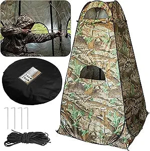 Portable 1-Person Camouflage Hunting Blind with Zipper Windows, Compact Outdoor Deer Hunting Tent