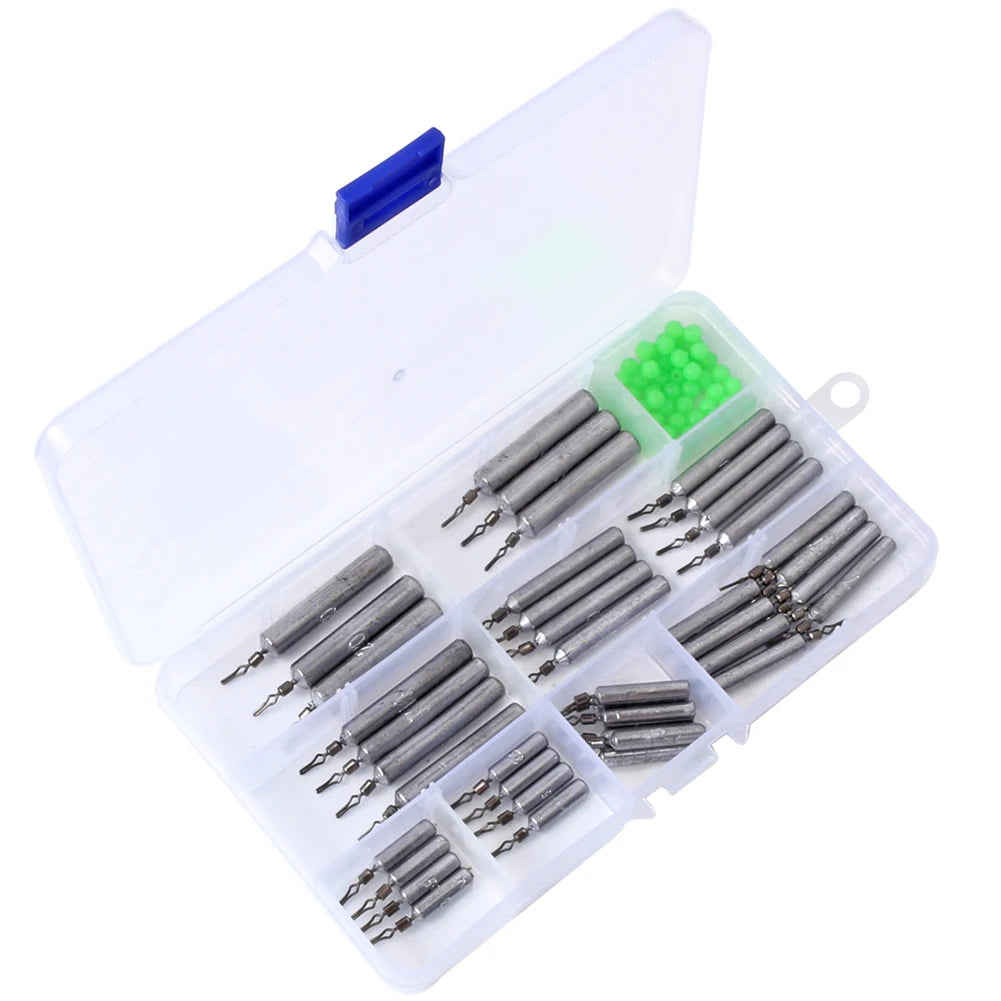 90pcs/Lot Fishing Weights Replacement Slim Drop Shot Weights Multiple Sizes Drop Shot Fishing Tools with Storage Box